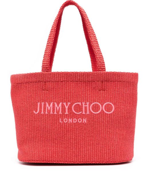Sac de plage à logo brodé Jimmy Choo en coloris Red