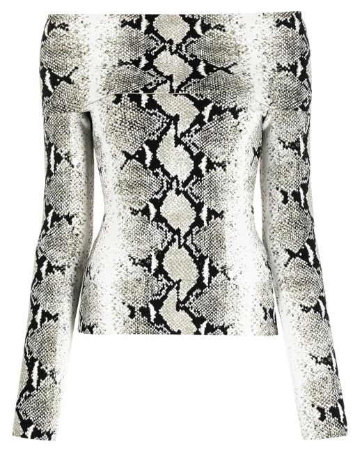 Khaite Black Snakeskin-Print Off-Shoulder Top