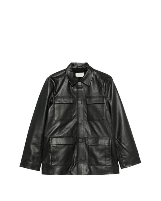 St. Agni Black Flap-Pocket Leather Jacket