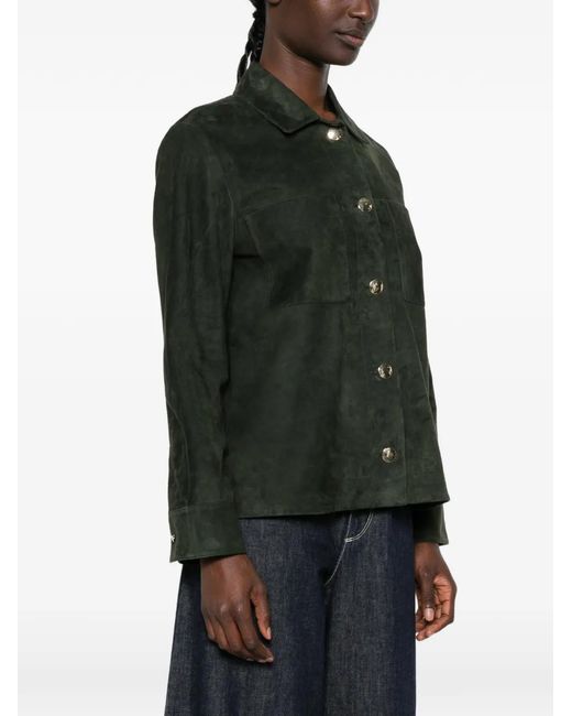 Max Mara Green Button-Fastening Suede Jacket