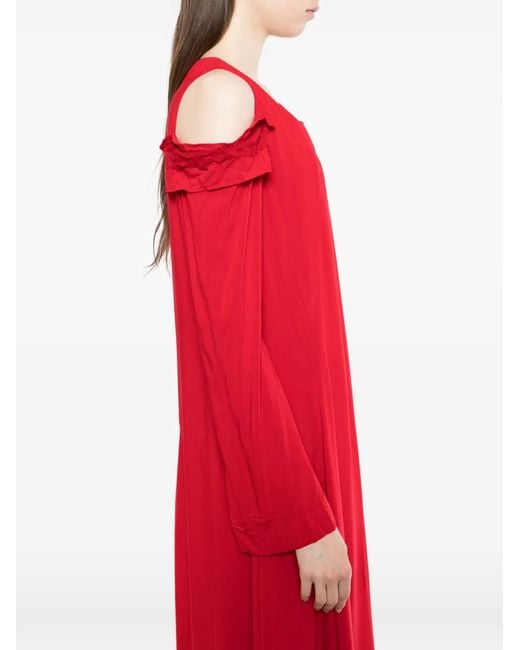 Yohji Yamamoto Red Crushed-Sleeves Maxi Dress