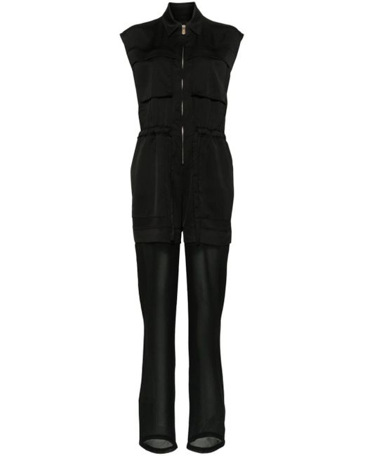 Pinko Black Semi-sheer Panelled Sleeveless Jumpsuit