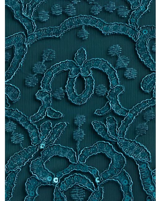 Tadashi Shoji Blue Sequin-Embellished Lace-Overlay Maxi Dress