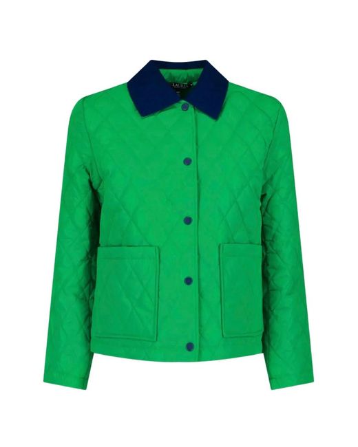 Ralph Lauren Green Twill-Trim Diamond-Quilted Jacket