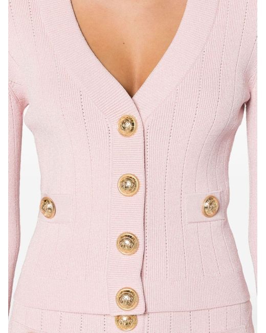 Balmain Pink Buttoned-up Knitted Cardigan