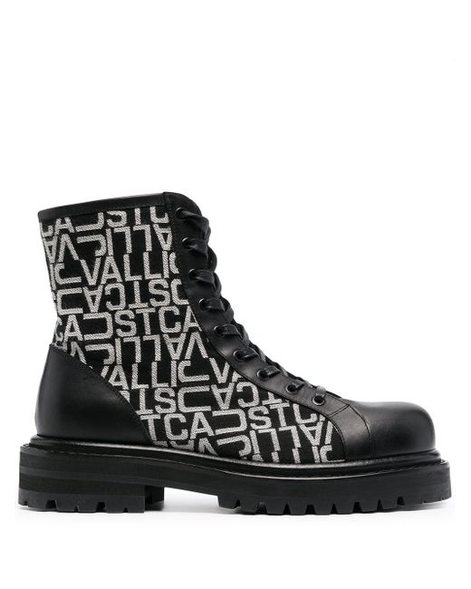 Just Cavalli Intarsia-knit-logo Combat Boots in Black for Men - Lyst