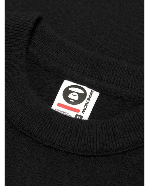 Aape By A Bathing Ape Black Moonface Logo-Patch Sweater for men