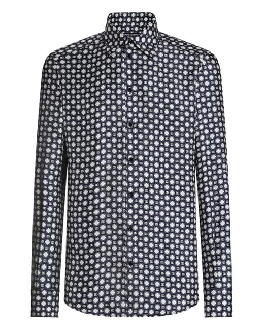 Dolce & Gabbana Blue Printed Silk Twill Martini Shirt for men