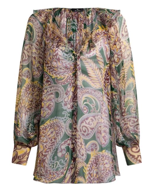 Etro Blouse Met Paisley-Print En Ruches in het Green