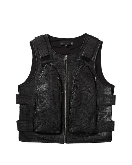 Who Decides War Black Embossed Zip-Up Vest for men