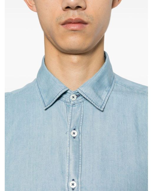 Canali Blue Long-sleeve Denim Shirt for men