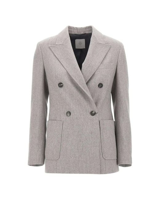 Eleventy Gray Double-Breasted Peak-Lapel Blazer