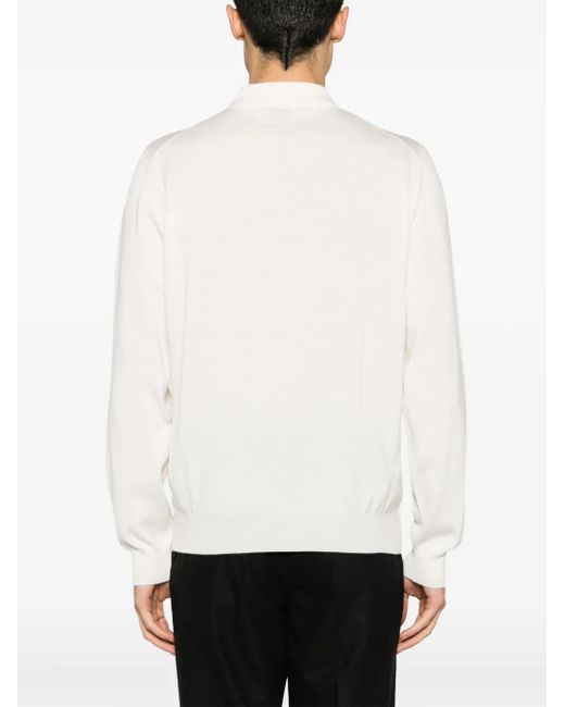 Boss White Logo-Embroidered Virgin Wool Polo Shirt for men