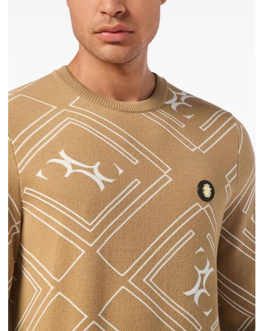 Billionaire Natural Geometric-Pattern Wool Pullover for men