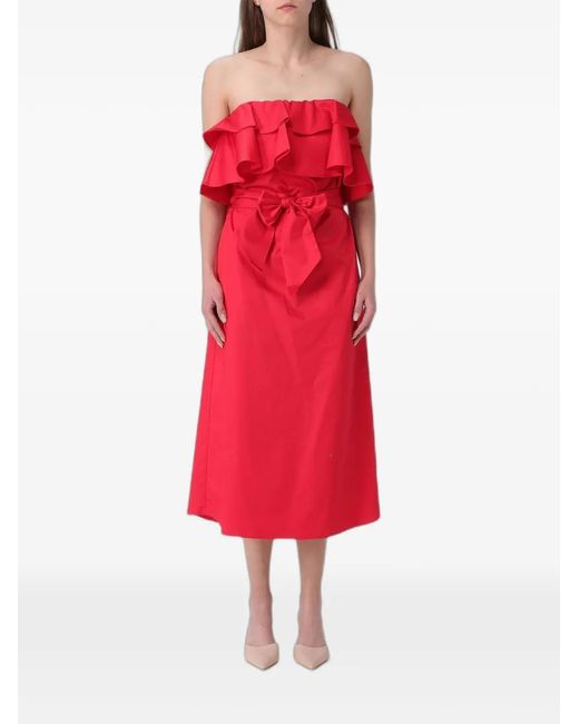 Hanita Red Ruffled Bow-Detail Dress