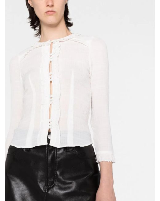 Isabel Marant White Georgia Ruffled Semi-Sheer Blouse