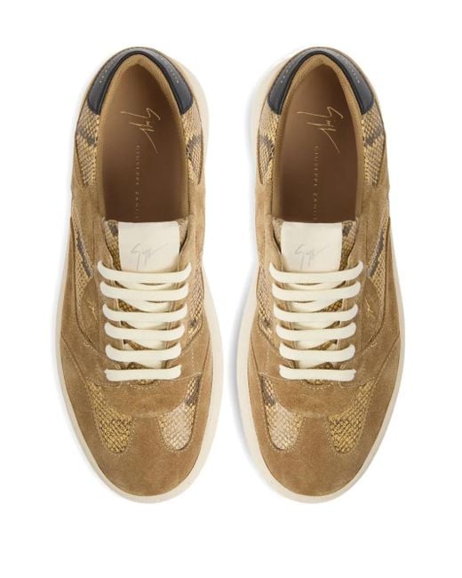 Giuseppe Zanotti Brown Reptile-Print Leather Sneakers for men