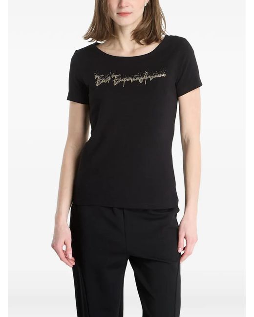 EA7 Black Rhinestone-Embellished T-Shirt