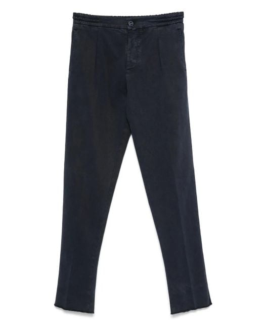 Kiton Blue Pleated Frayed Trousers for men