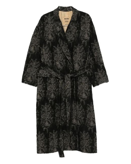 Uma Wang Jas Met Bloemenprint En Ceintuur in het Black