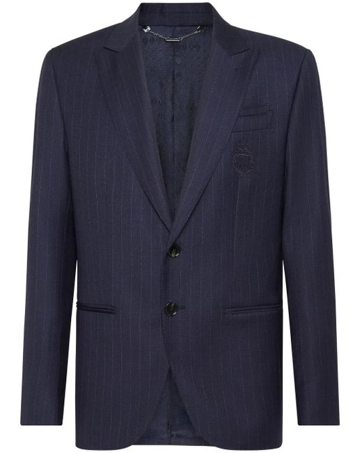 Billionaire Blue Pinstripe-Pattern Wool Blazer for men