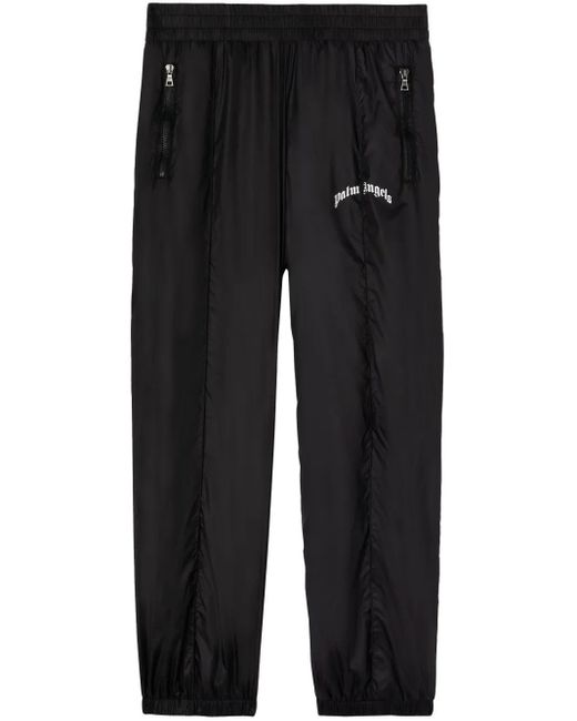 Palm Angels Black Curved Logo Mini Track Pants for men