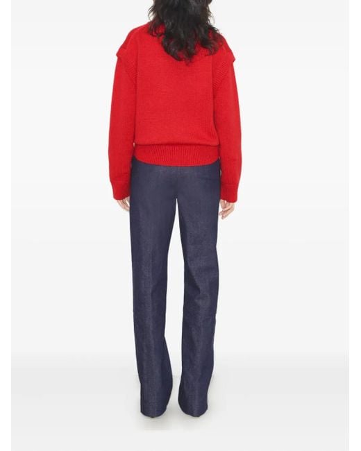 Tory Burch Red Wool V-Neck Sweater