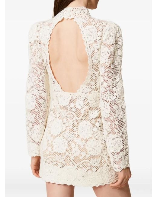 Twinset Natural Floral Crochet Mini Dress