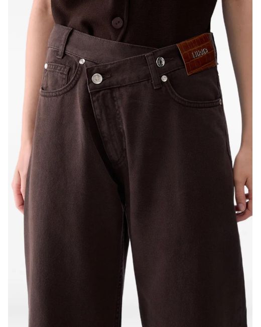 Liu Jo Brown Straight Trousers With Asymmetrical Waistband