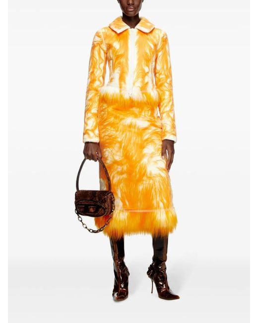 DIESEL Yellow Cropped Faux-Fur Two-Way Zip Jacket