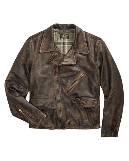 RRL Gray Leather Biker Jacket for men