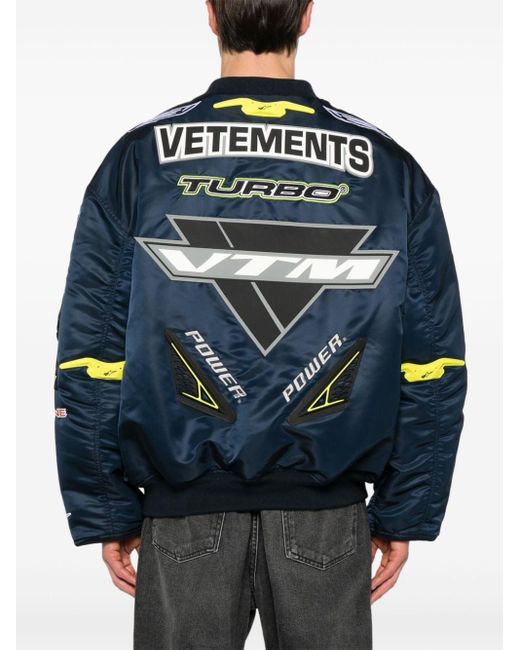 Vetements Blue Logo-appliqué Bomber Jacket
