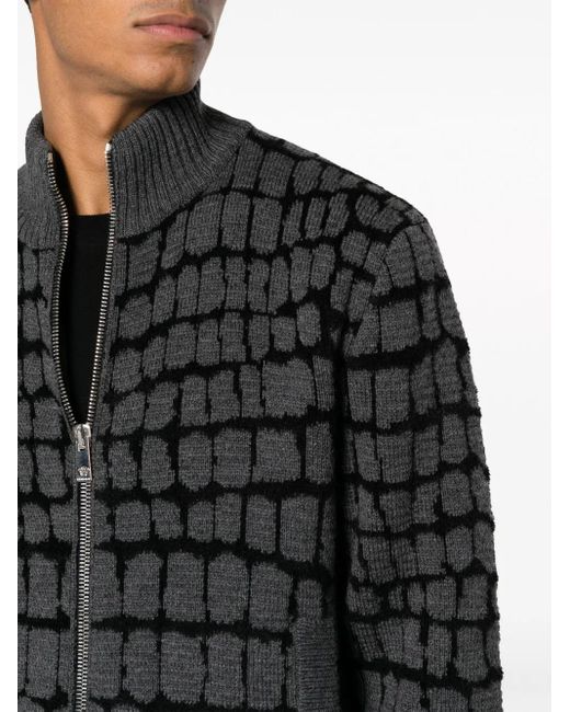 Versace Black Crocodile-Jacquard Zip-Up Sweatshirt for men