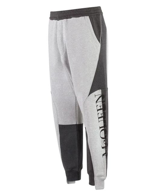 McQueen Gray Patchwork-Design Track Pants for men