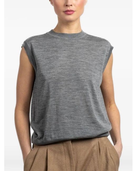 Another Tomorrow Gray Merino-Wool Top