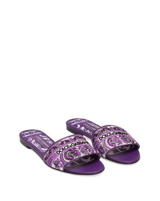 Dolce & Gabbana Purple Majolica-Pattern Slides