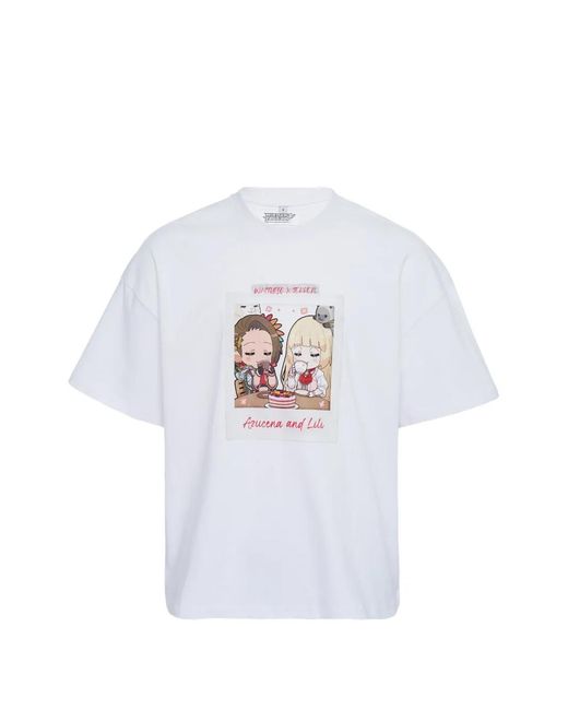 W/STUDIO White Print T-Shirt for men
