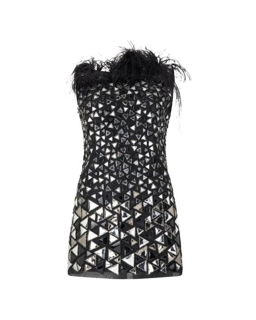 Alberta Ferretti Black Feather-Trim Metallic-Effect Tank Top