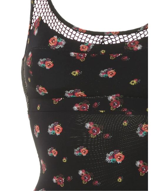 Amir Slama Black Floral Mesh Panels Swimsuit