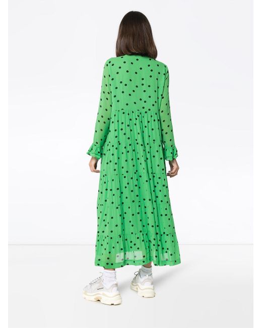 ganni green polka dot dress Maxi in Ganni georgette