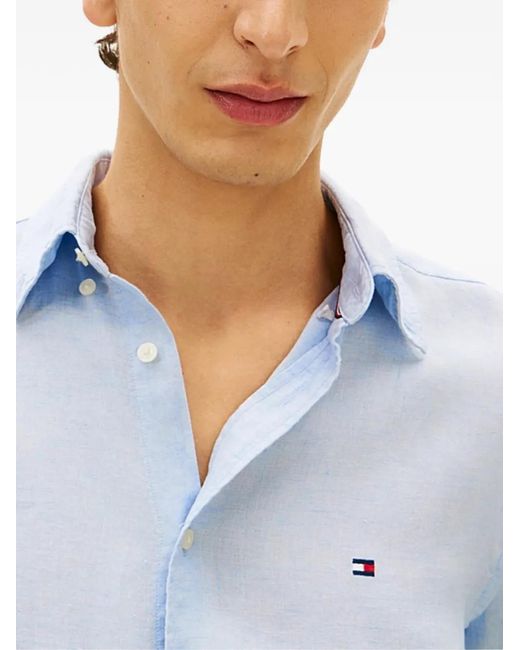 Tommy Hilfiger Blue Regular Fit Washed Pure Linen Shirt for men