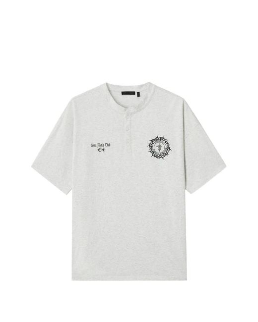 FIVE CM White Button Graphic T-Shirt for men