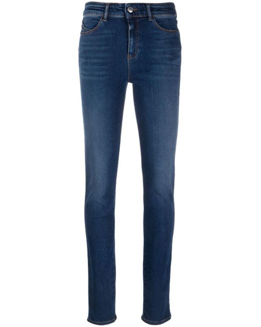 Emporio Armani Embroidered-logo Skinny-cut Mid-rise Jeans in Blue | Lyst