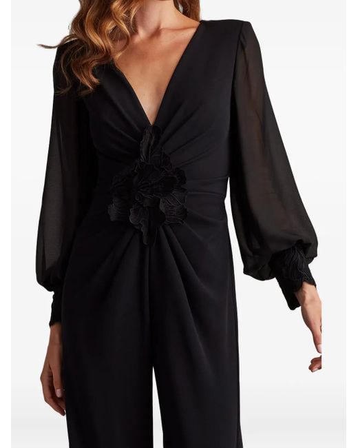 Tadashi Shoji Black Floral-Embellished V-Neck Jumpsuit