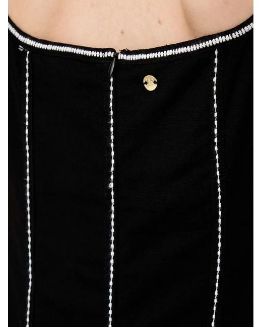 Pedro Del Hierro Madrid Black Contrast-Topstitched Square-Neck Dress