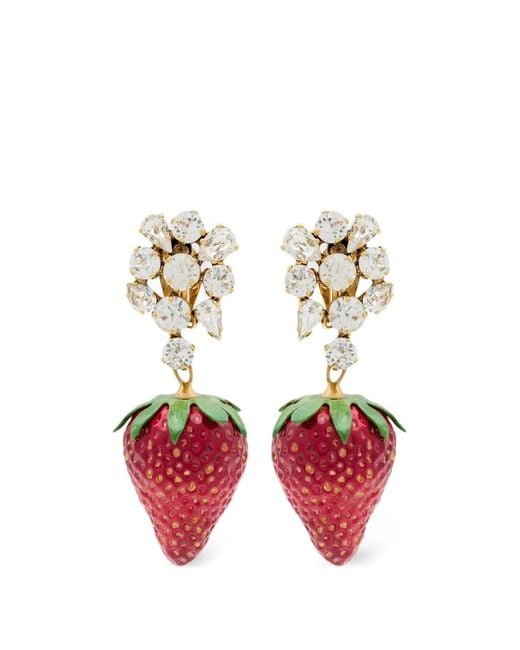Saint Laurent White Crystal-Embellished Strawberry Earrings