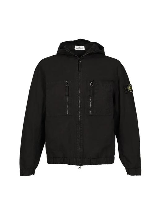 Stone Island Black Logo-Patch Hooded Jacket for men