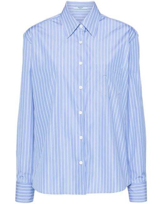 Prada Blue Chemise En Popeline À Rayures