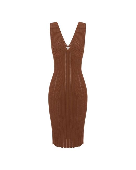 Elisabetta Franchi Brown Knit Openwork Dress