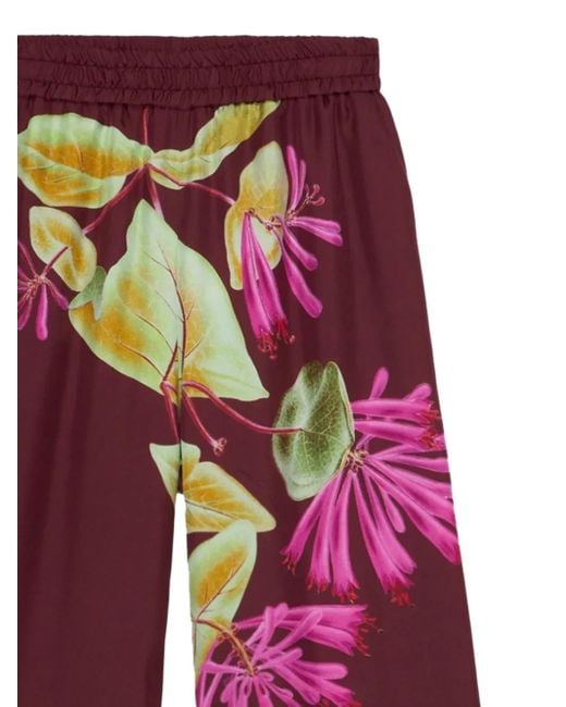 Pierre Louis Mascia Red Aloegots Floral-Print Wide-Leg Trousers